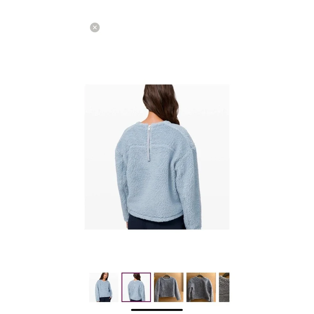 Lululemon Wool Whenever Crew Sweater Blue Fleece Back Zip Size‎ 4 LW3CHMS